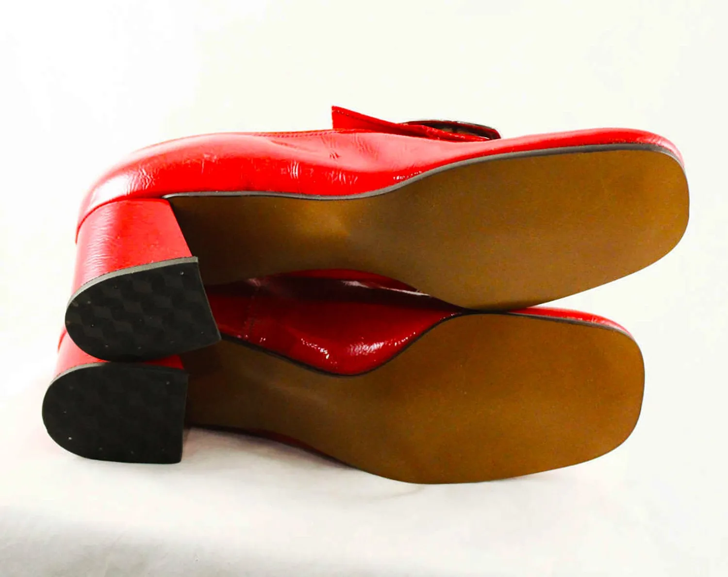 Size 6 Red 60s Loafers - Never Worn 1960s Mod Shoes - 60s Wet Look Vinyl Pumps - Double Silvertone Buckle - NOS in Box - 6AA Narrow