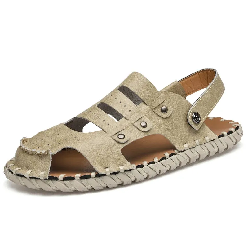 Sohiwoo Summer Fashion Casual Anti slip Large Casual Leather Breathable Lightweight and Versatile Durable Sandals Beach Shoes for Men