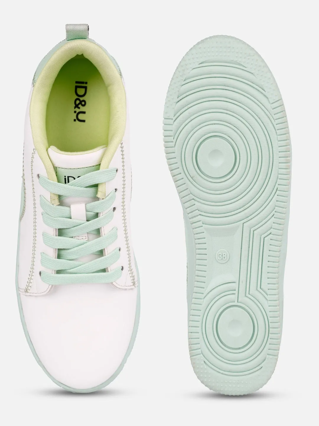 Women's White/Green Platform Sneakers (IU1015)
