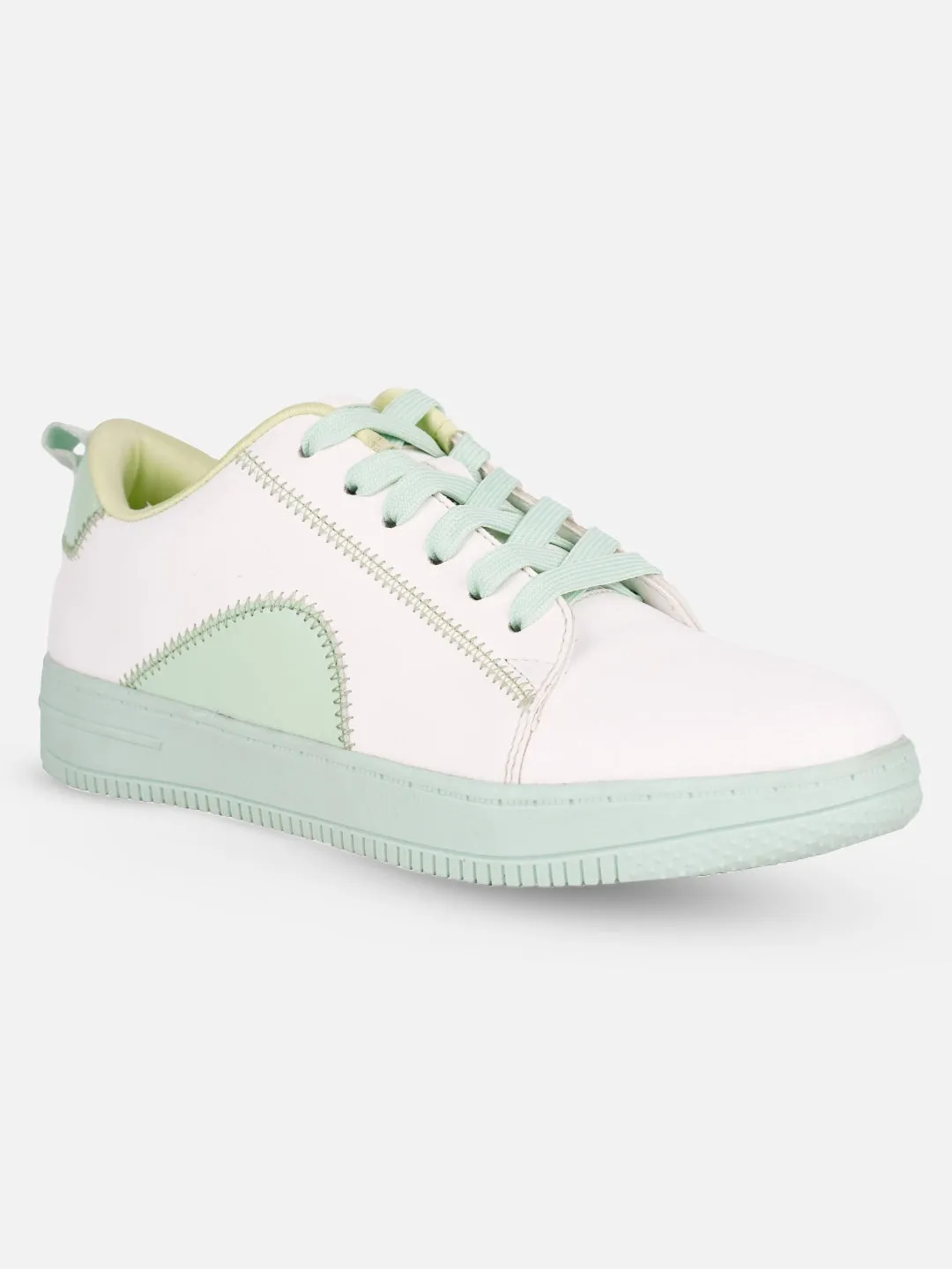 Women's White/Green Platform Sneakers (IU1015)