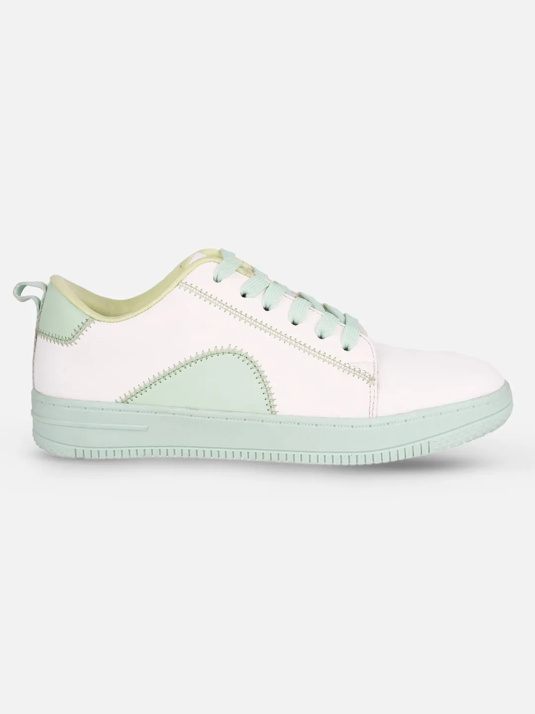 Women's White/Green Platform Sneakers (IU1015)