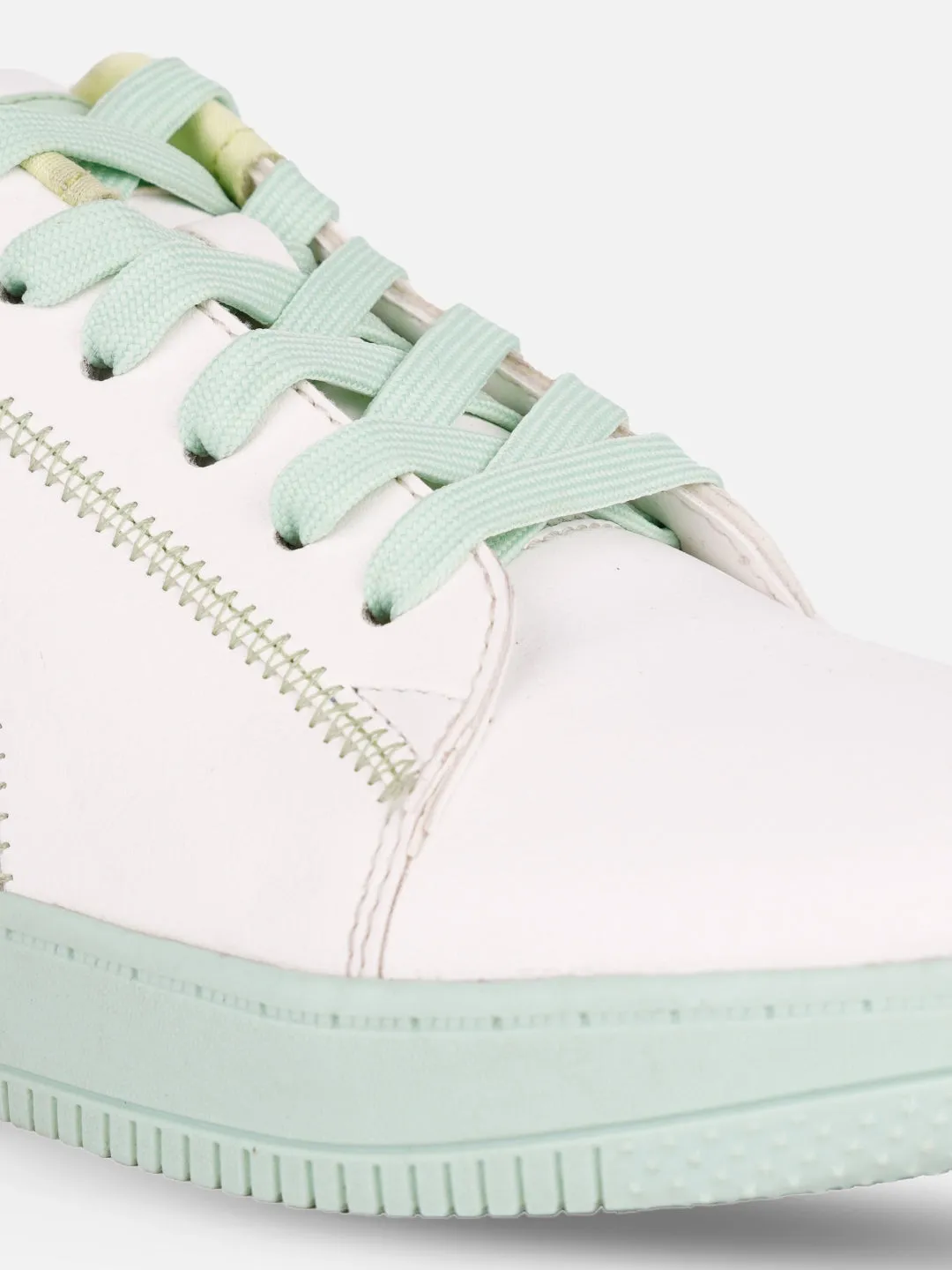 Women's White/Green Platform Sneakers (IU1015)