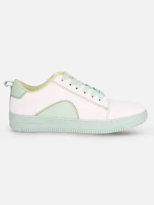 Women's White/Green Platform Sneakers (IU1015)