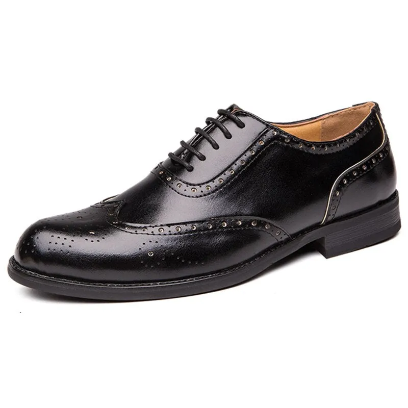 Yeknu Men Leather Fashion Shoes Low Heel Fringe Dress Shoes Brogue Spring Ankle Boots Vintage Classic Casual Shoes 1101-2